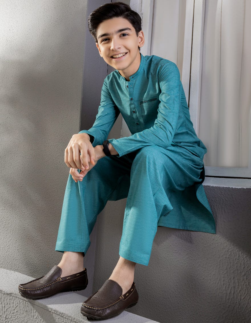 AQUA GREEN BLENDED KAMEEZ SHALWAR | JCKS-A-46027