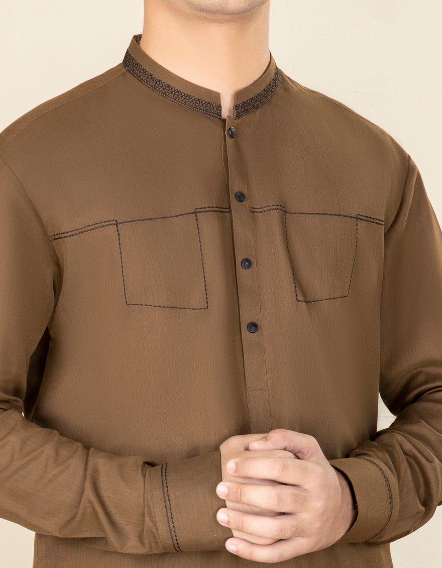 OLIVE POLYESTER KAMEEZ SHALWAR | JTKS-A-46038