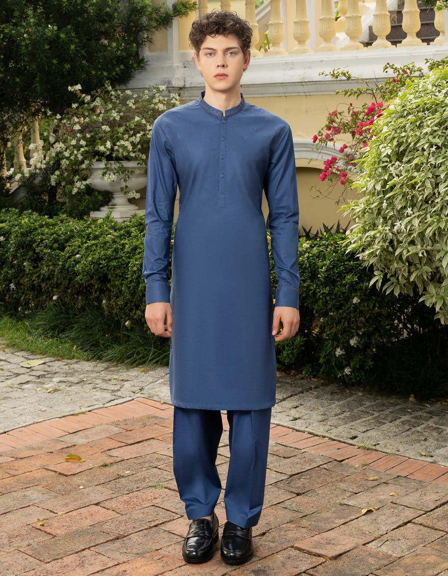 INK BLUE COTTON KAMEEZ SHALWAR | JTKS-S-46042