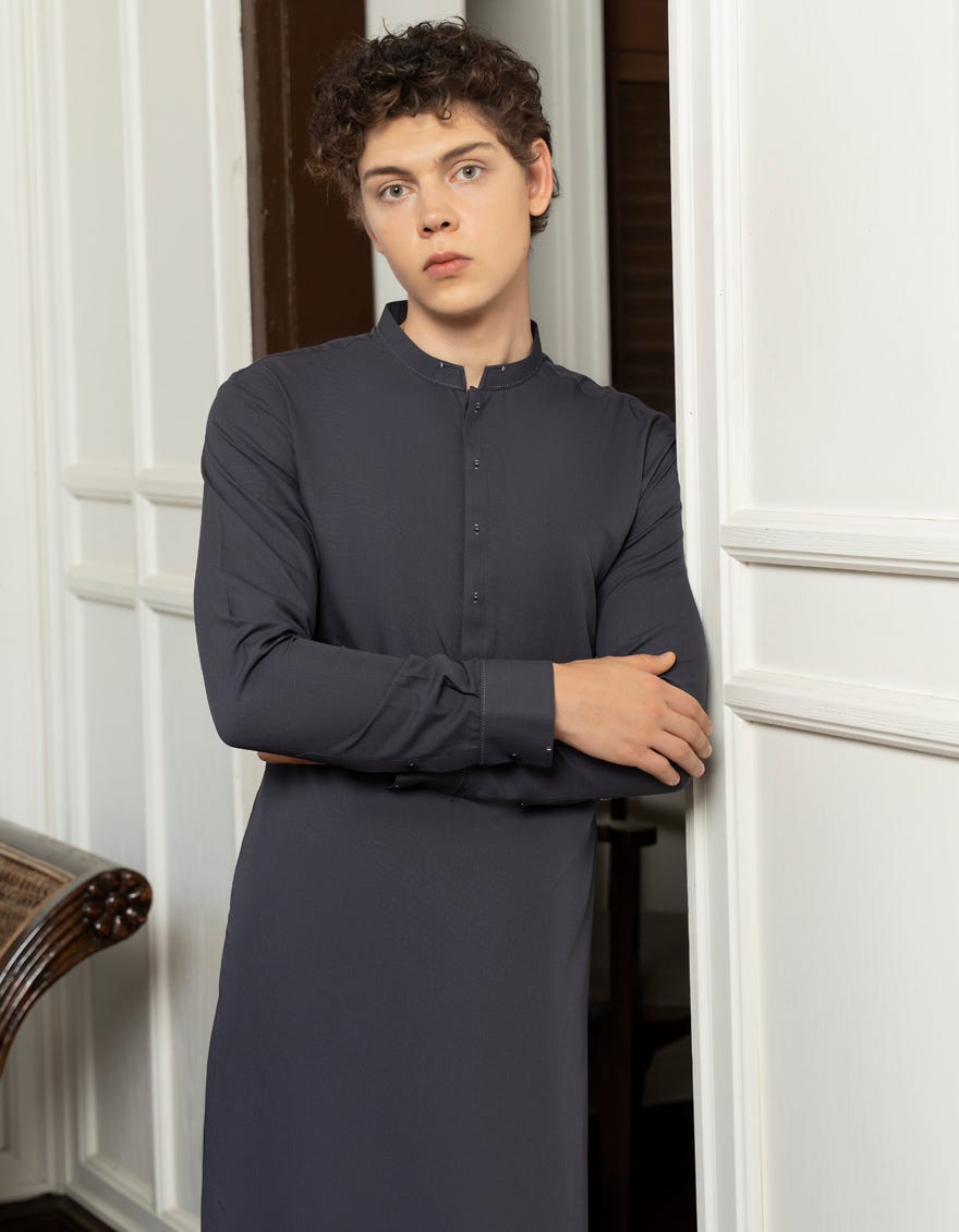 CHARCOAL GREY BLENDED KAMEEZ SHALWAR | JTKS-S-46047
