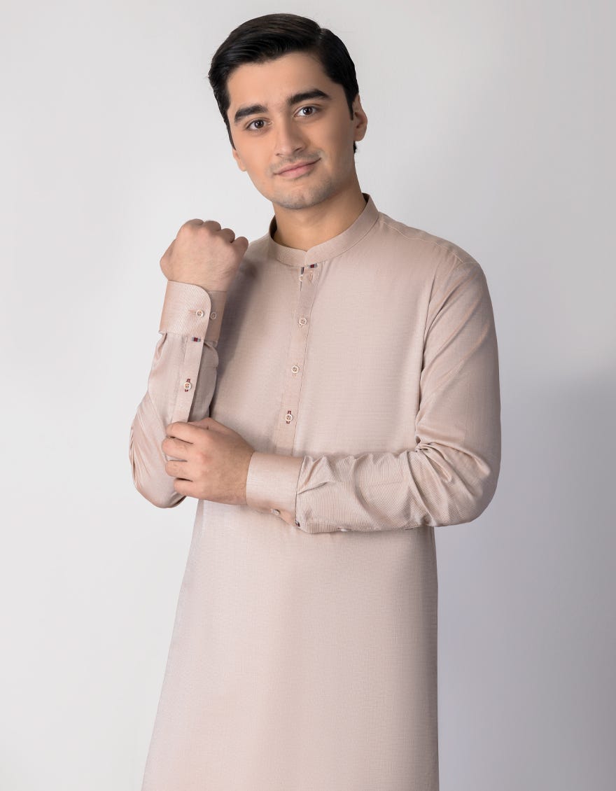 HATCHED BROWN COTTON KAMEEZ SHALWAR | JTKS-S-46050