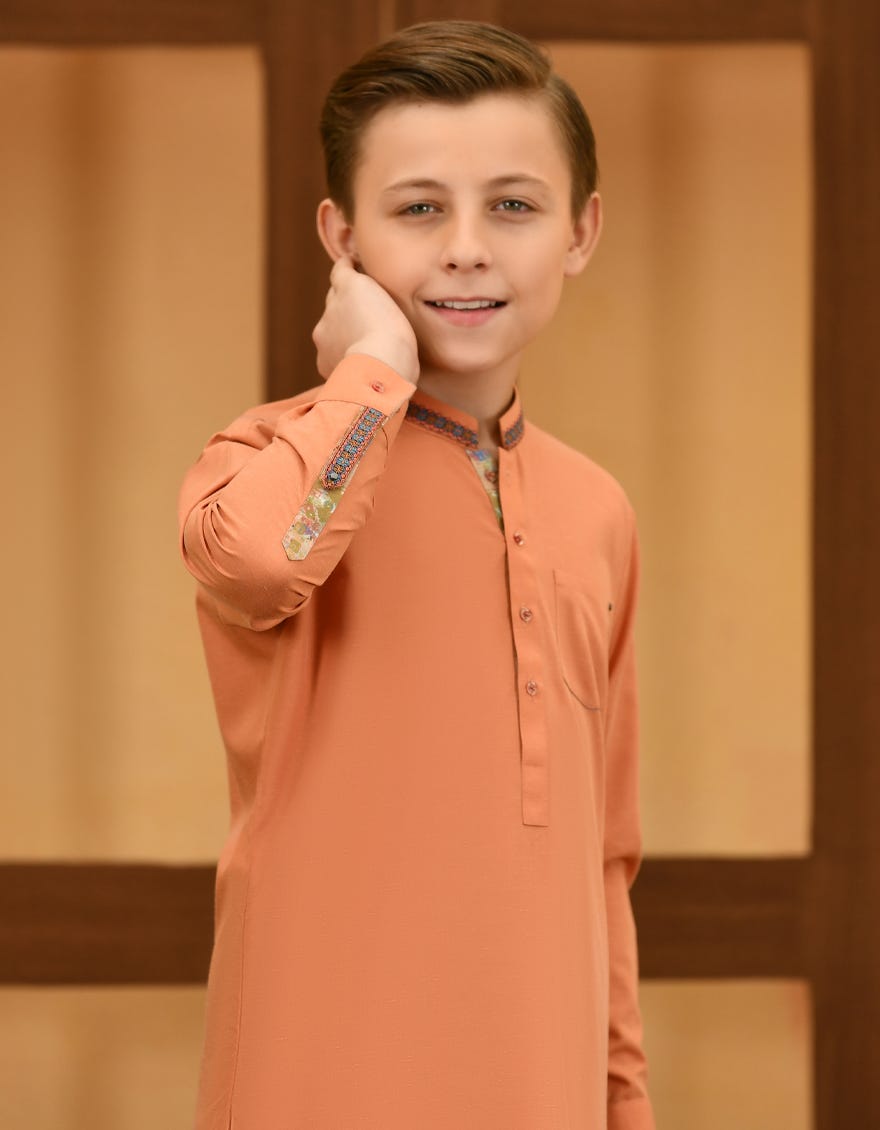 ORANGE BLENDED KAMEEZ SHALWAR | JCKS-S-46076