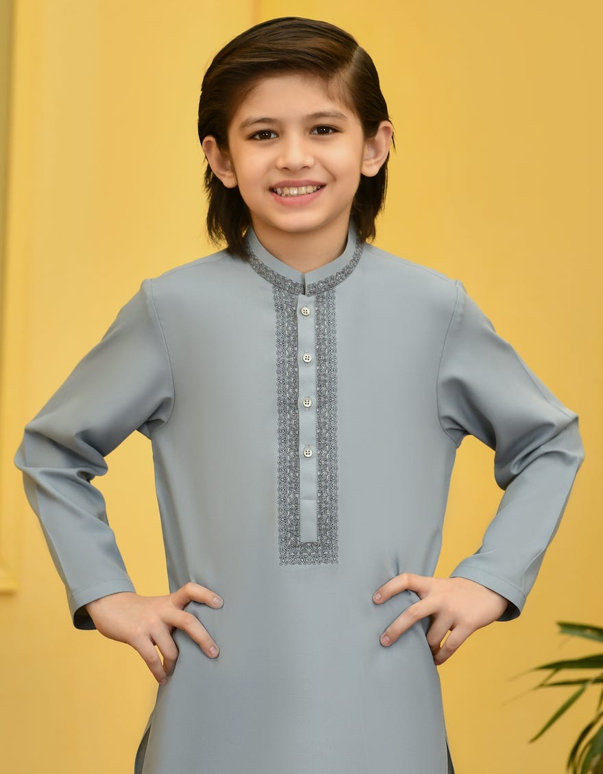 SMOKE GREY BLENDED KAMEEZ SHALWAR | JCKS-S-46079