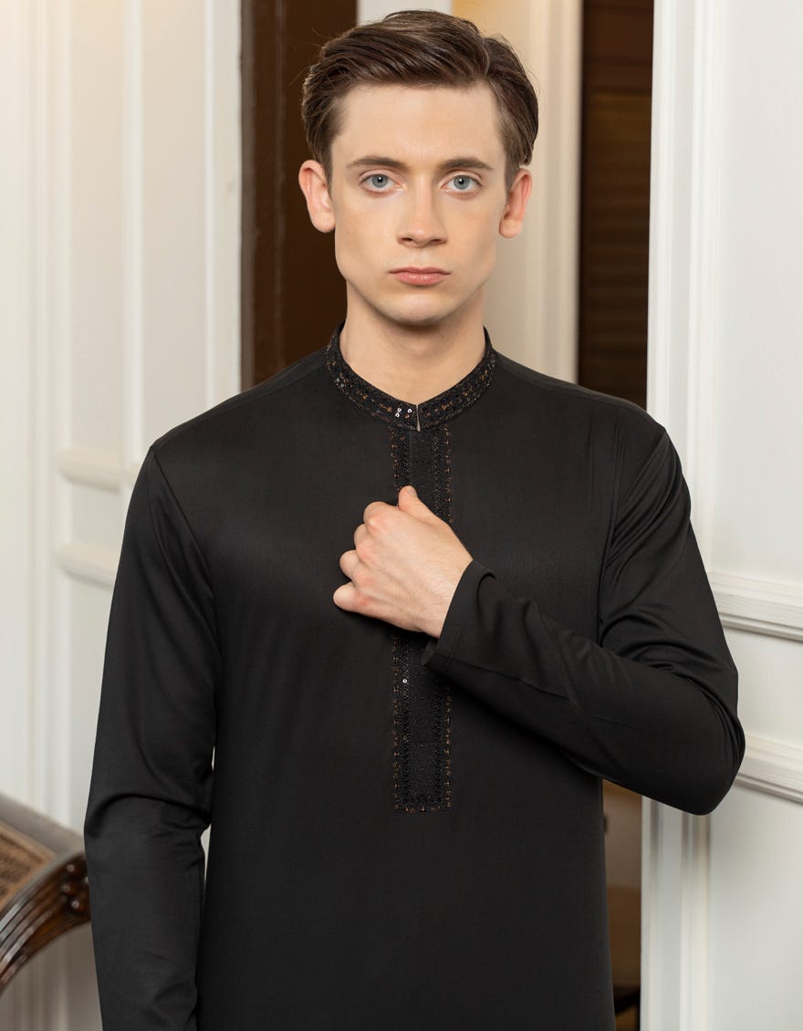 BLACK BLENDED KAMEEZ SHALWAR | JTKS-S-46094