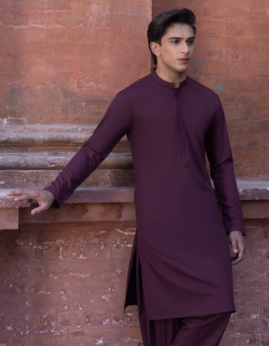 MAROON BLENDED KAMEEZ SHALWAR | JTKS-S-46095