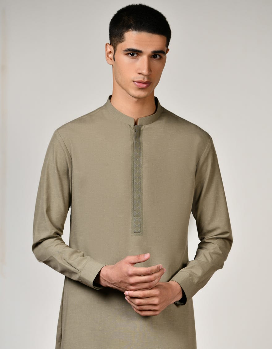 OLIVE GREEN BLENDED KAMEEZ SHALWAR | JTKS-S-46096