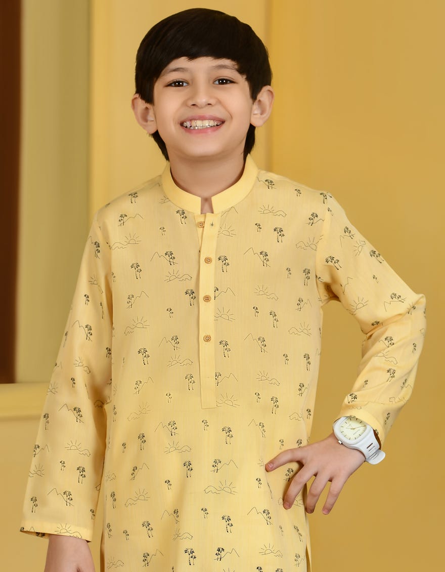 PALE YELLOW BLENDED KURTA | JCK-S-46110