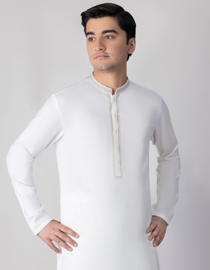 WHITE BLENDED KAMEEZ SHALWAR | JTKS-A-46116