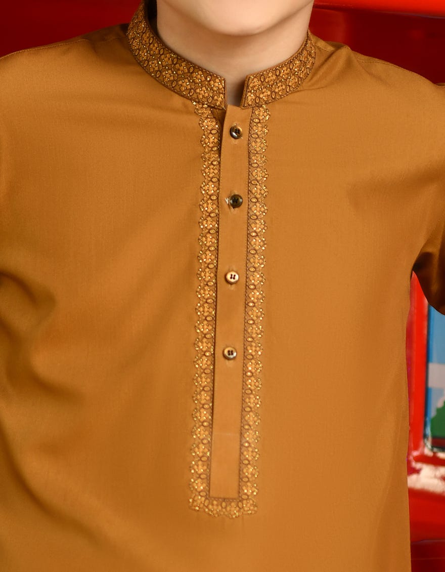 MEHNDI BROWN BLENDED KAMEEZ SHALWAR | JCKS-S-46118