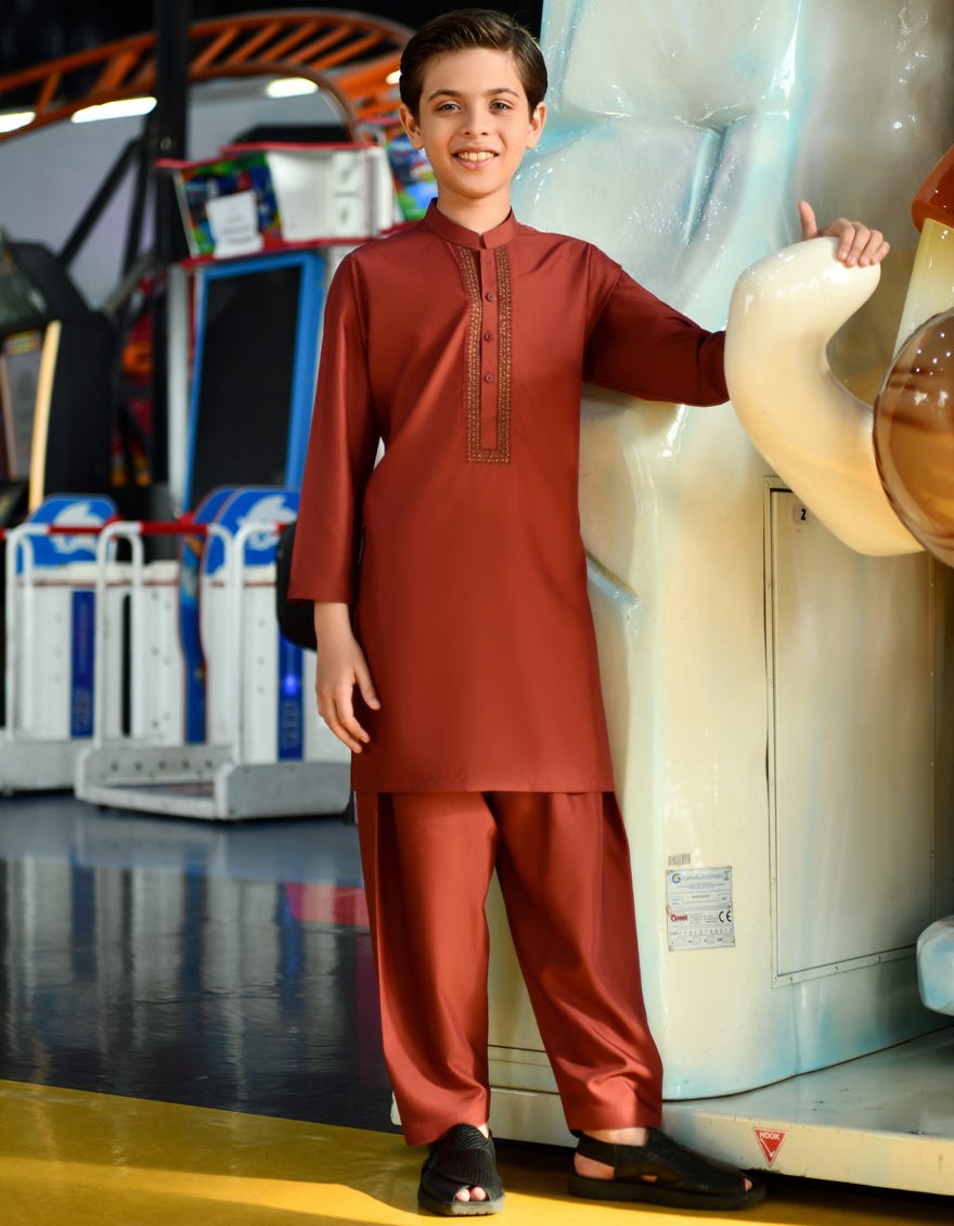 RUSTIC RED BLENDED KAMEEZ SHALWAR | JCKS-S-46125