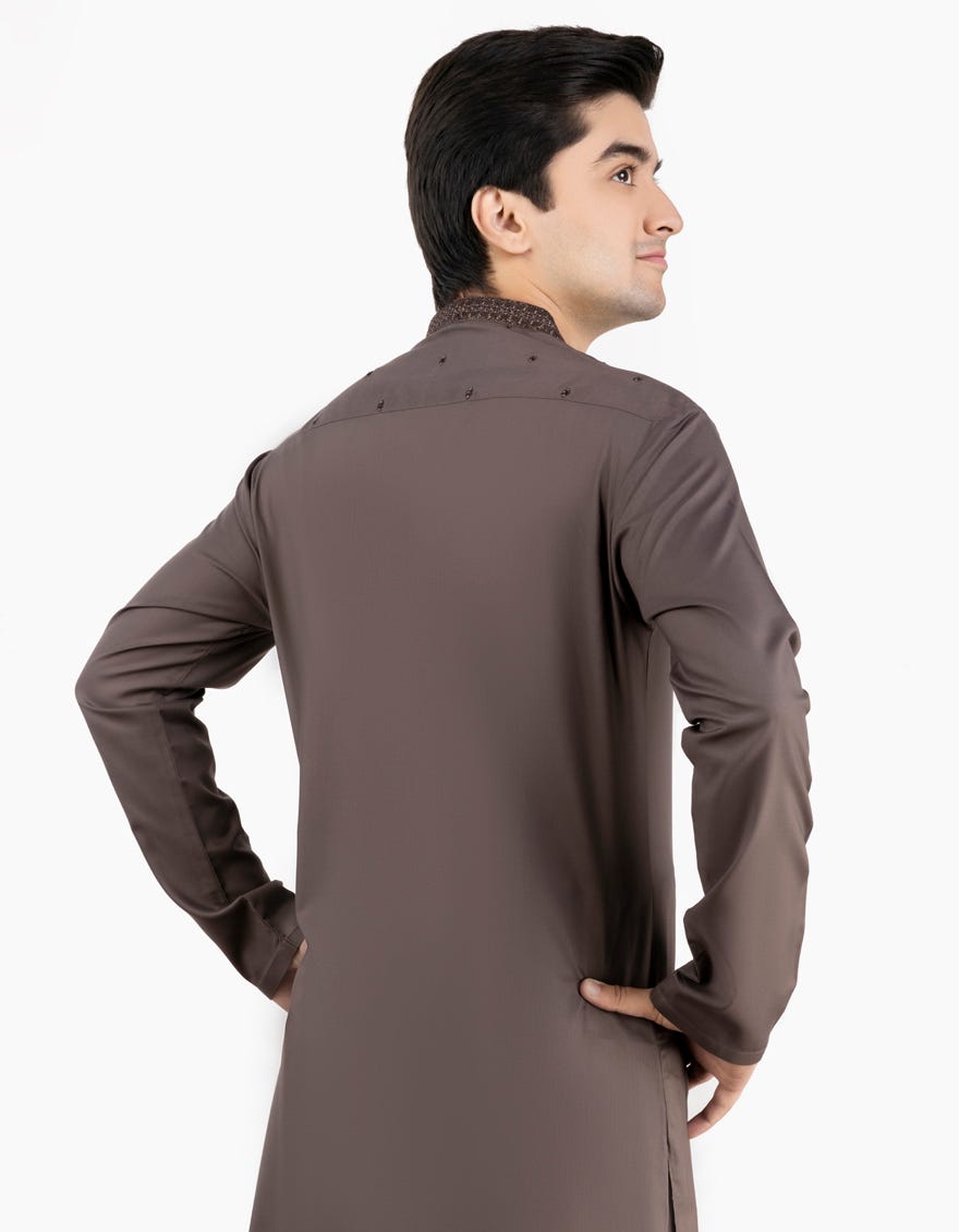 MUD BROWN POLYESTER KAMEEZ SHALWAR | JTKS-S-46127