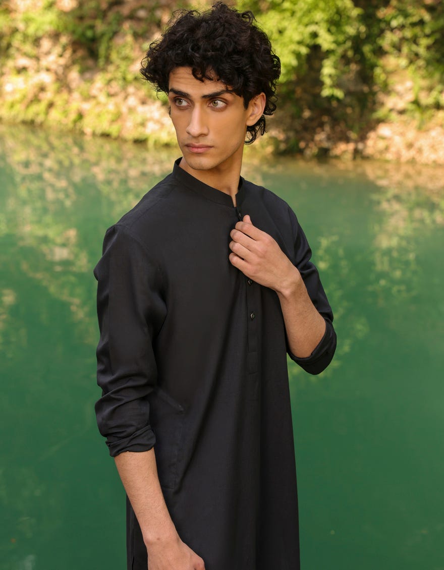 BLACK COTTON KURTA | JTK-S-46153
