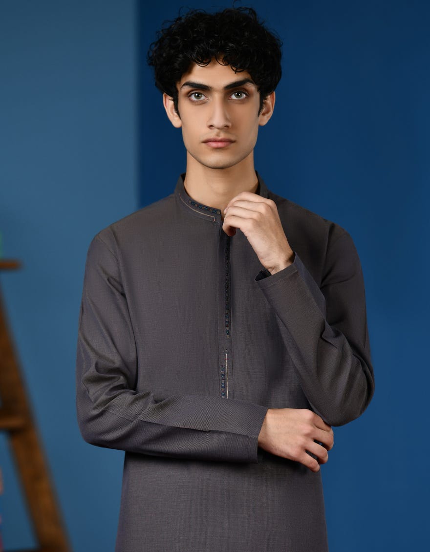 HATCHED BLUE COTTON KURTA | JTK-A-46211