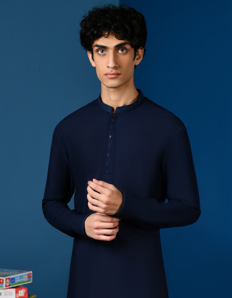NAVY BLUE BLENDED KAMEEZ SHALWAR | JTKS-A-46214