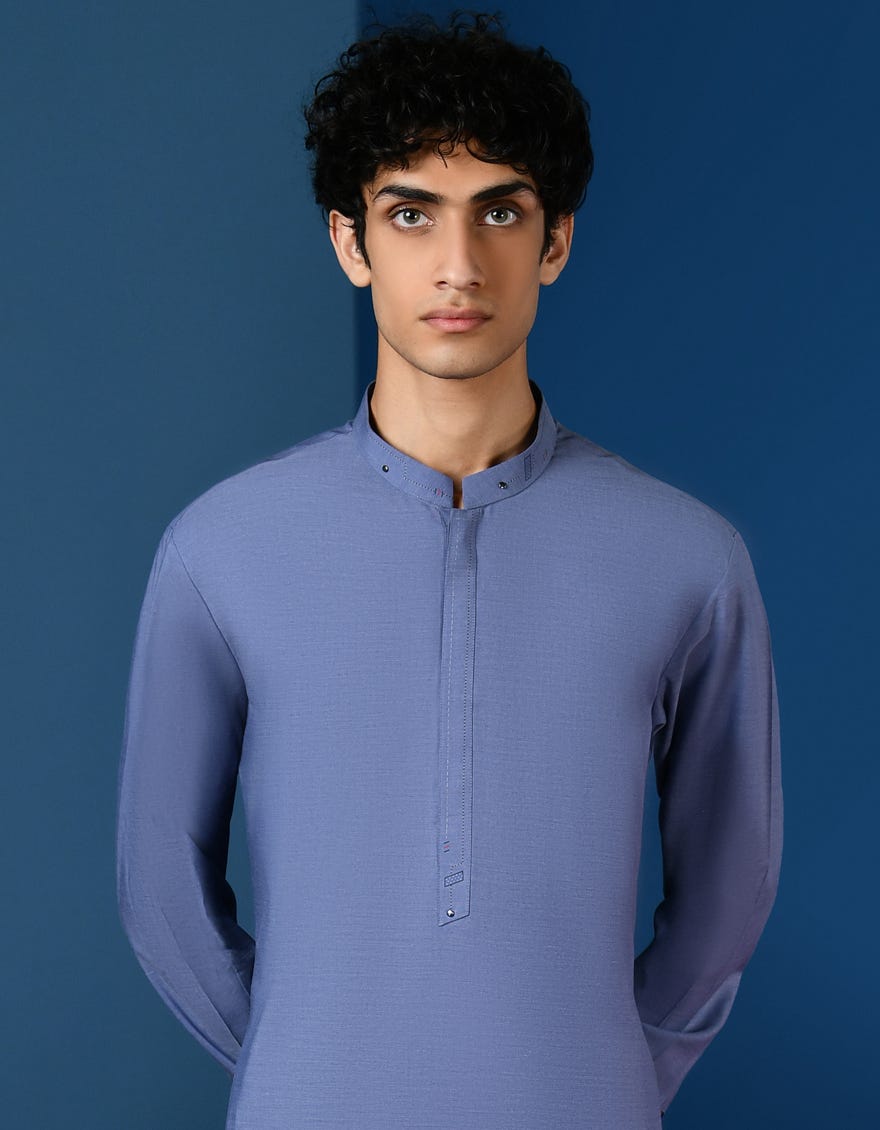 DENIM BLUE POLYESTER KAMEEZ SHALWAR | JTKS-A-46215