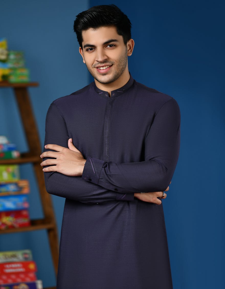 PURPLE POLYESTER KAMEEZ SHALWAR | JTKS-A-46216