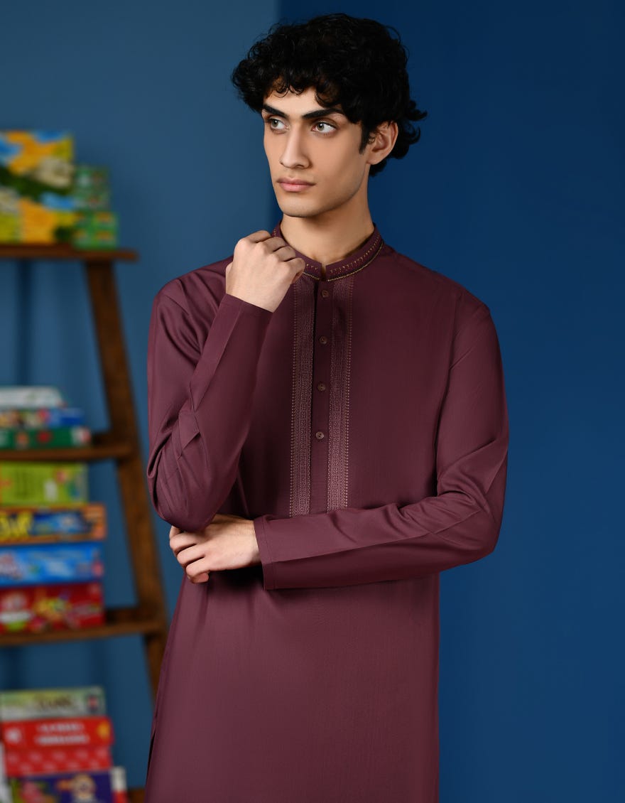 DARK MAROON BLENDED KAMEEZ SHALWAR | JTKS-A-46217