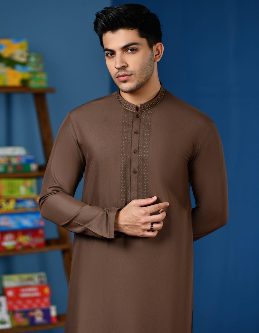 BROWN BLENDED KAMEEZ SHALWAR | JTKS-A-46218