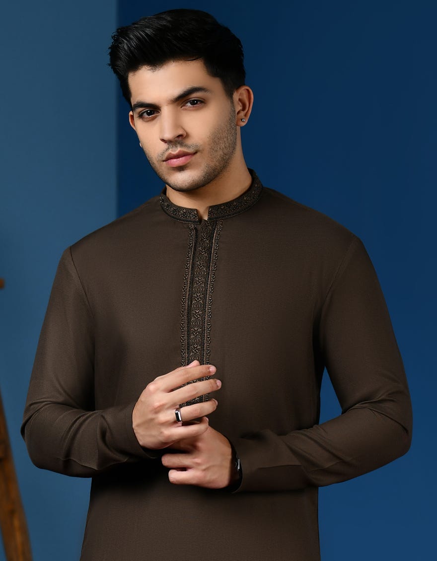 CHOCOLATE BROWN BLENDED KAMEEZ SHALWAR | JTKS-A-46233