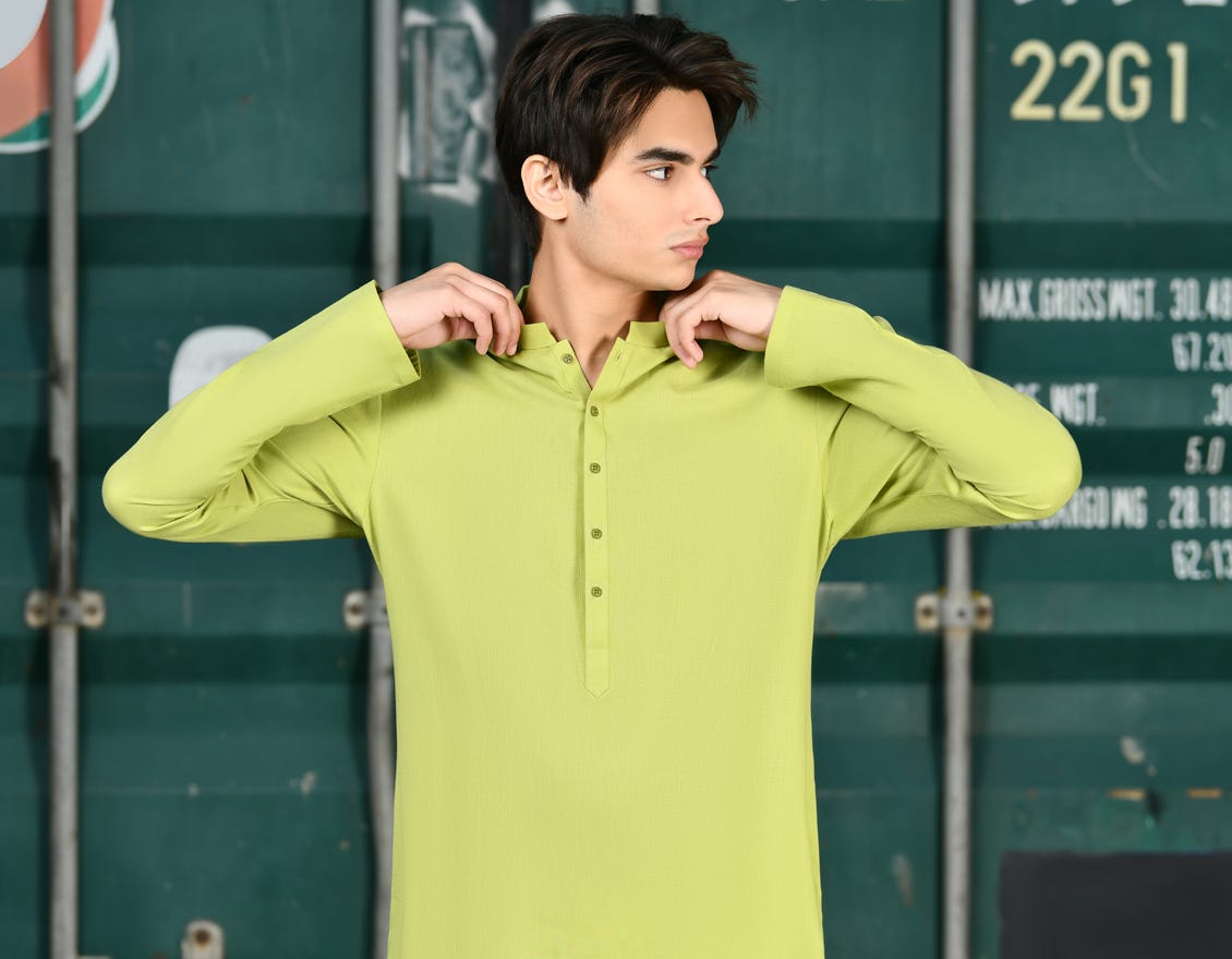 LEMON-GREEN COTTON KURTA | JTK-S-46250