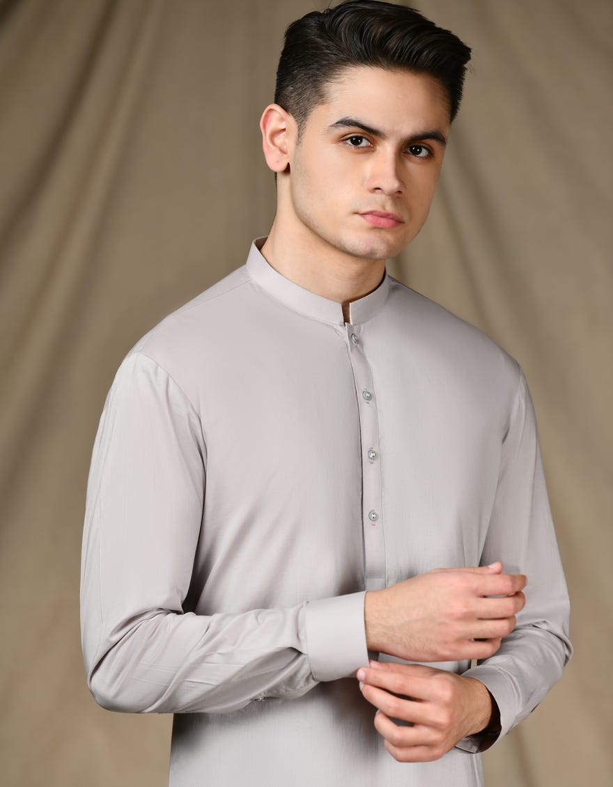 SMOKE GREY COTTON KAMEEZ SHALWAR | JTKS-S-46278