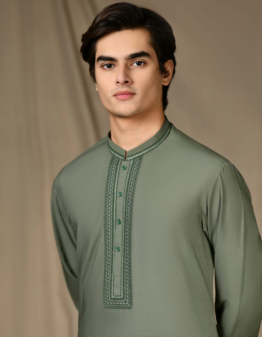 DULL GREEN BLENDED KAMEEZ SHALWAR | JTKS-S-46293