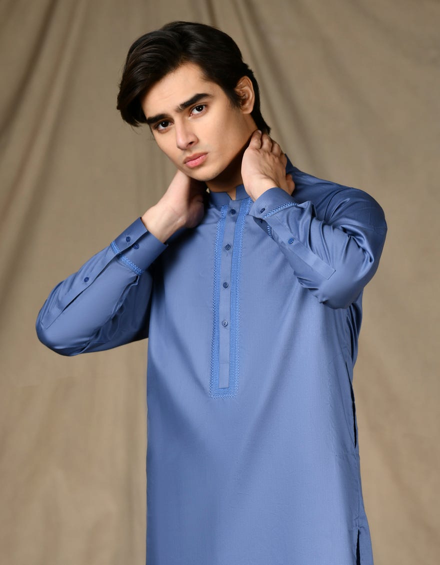 PIGEON BLUE COTTON KAMEEZ SHALWAR | JTKS-S-46301