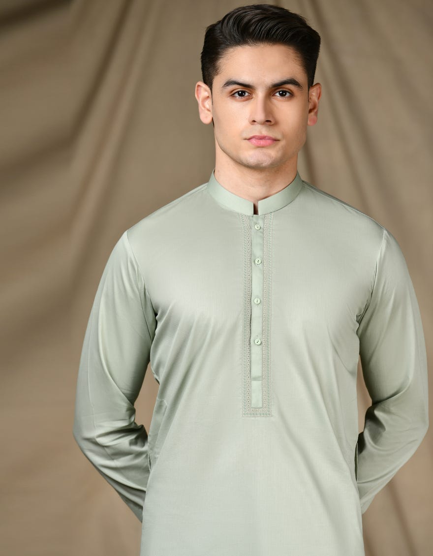 LIGHT GREEN COTTON KAMEEZ SHALWAR | JTKS-S-46303