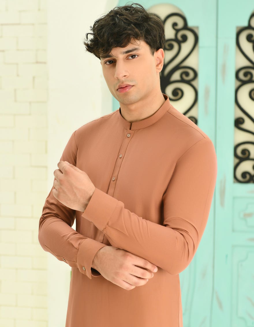 ORANGE BLENDED KURTA PAJAMA | JTKP-A-46349