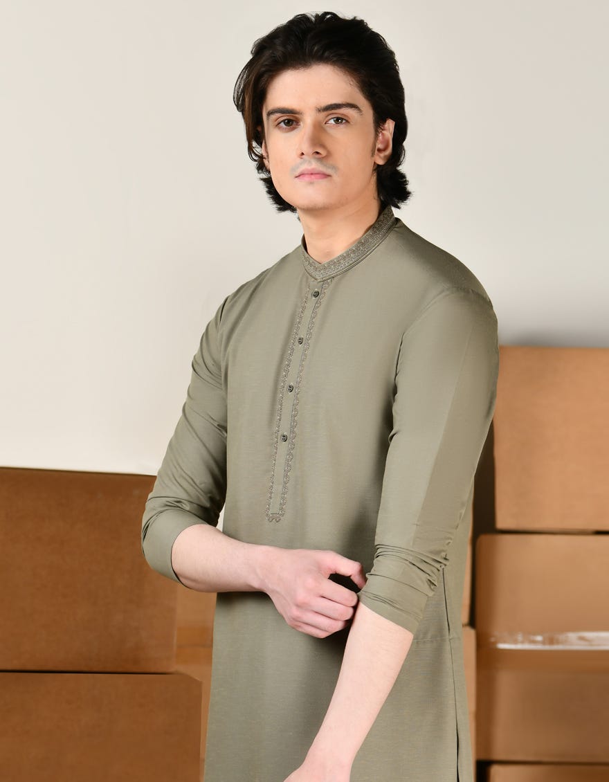SAGE GREEN BLENDED KAMEEZ SHALWAR | JTKS-A-46358