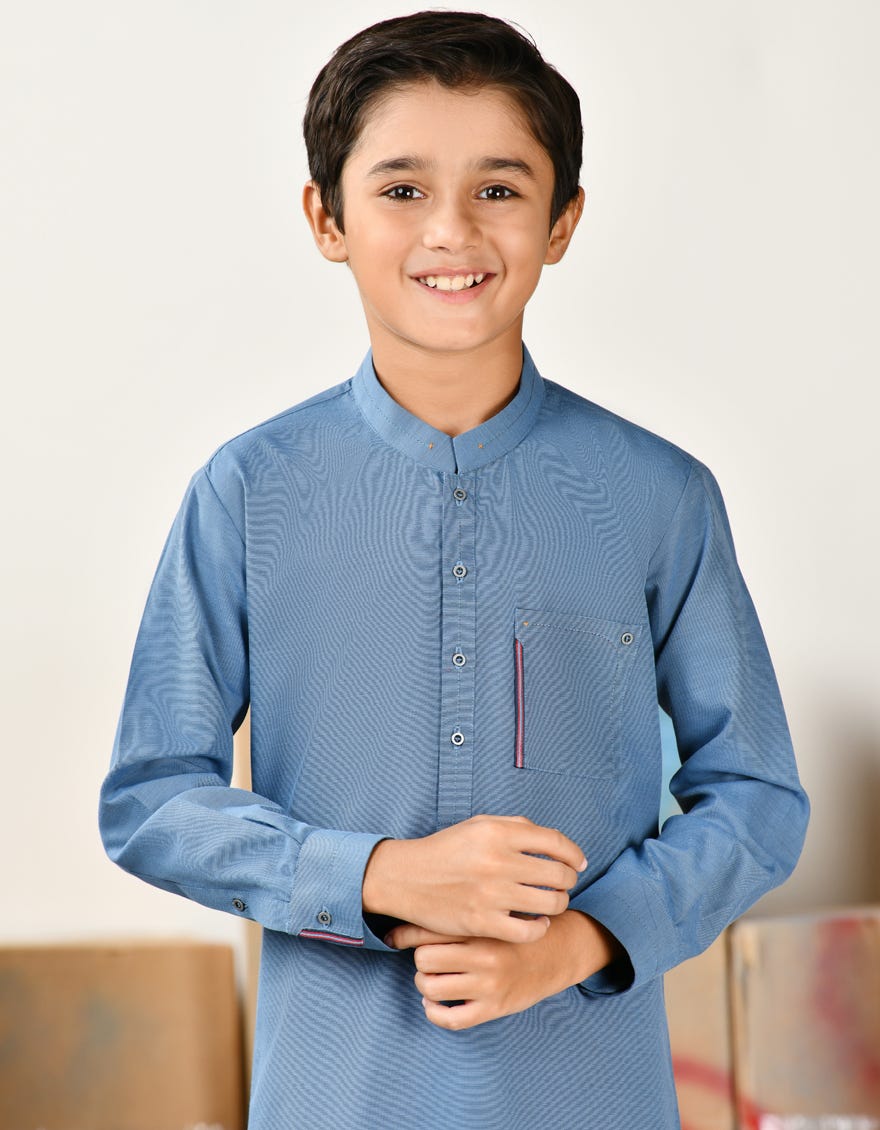 DULL BLUE BLENDED KURTA PAJAMA | JCKP-A-46385
