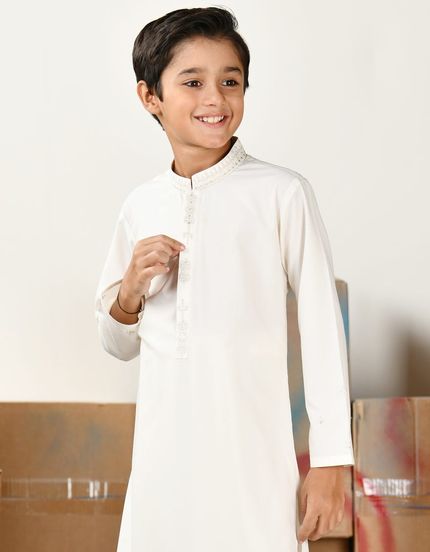 OFF WHITE BLENDED KAMEEZ SHALWAR | JCKS-A-46405