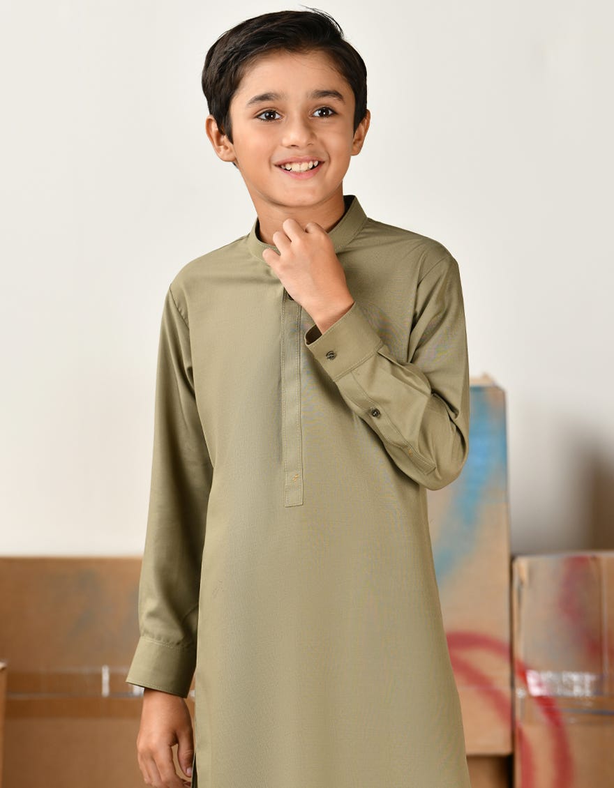 MEHNDI GREEN BLENDED KAMEEZ SHALWAR | JCKS-A-46415