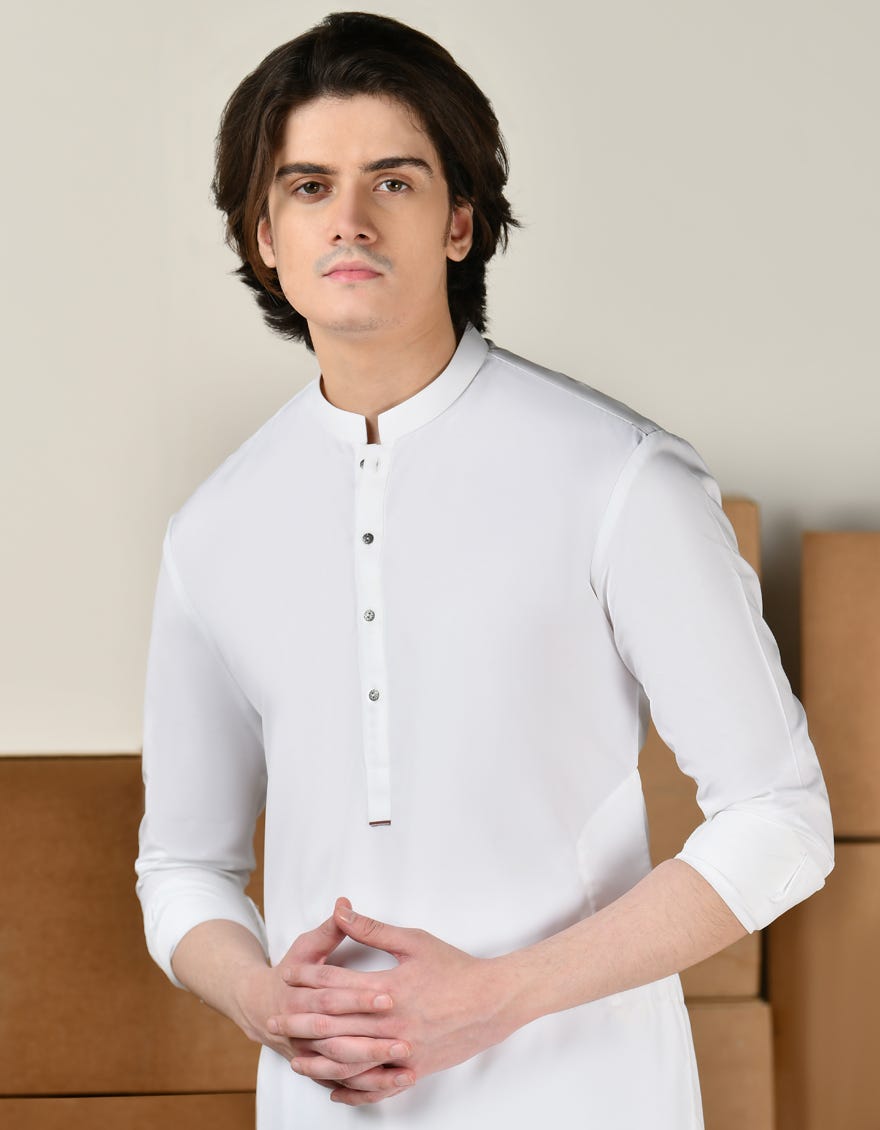 WHITE BLENDED KAMEEZ SHALWAR | JTKS-A-46429