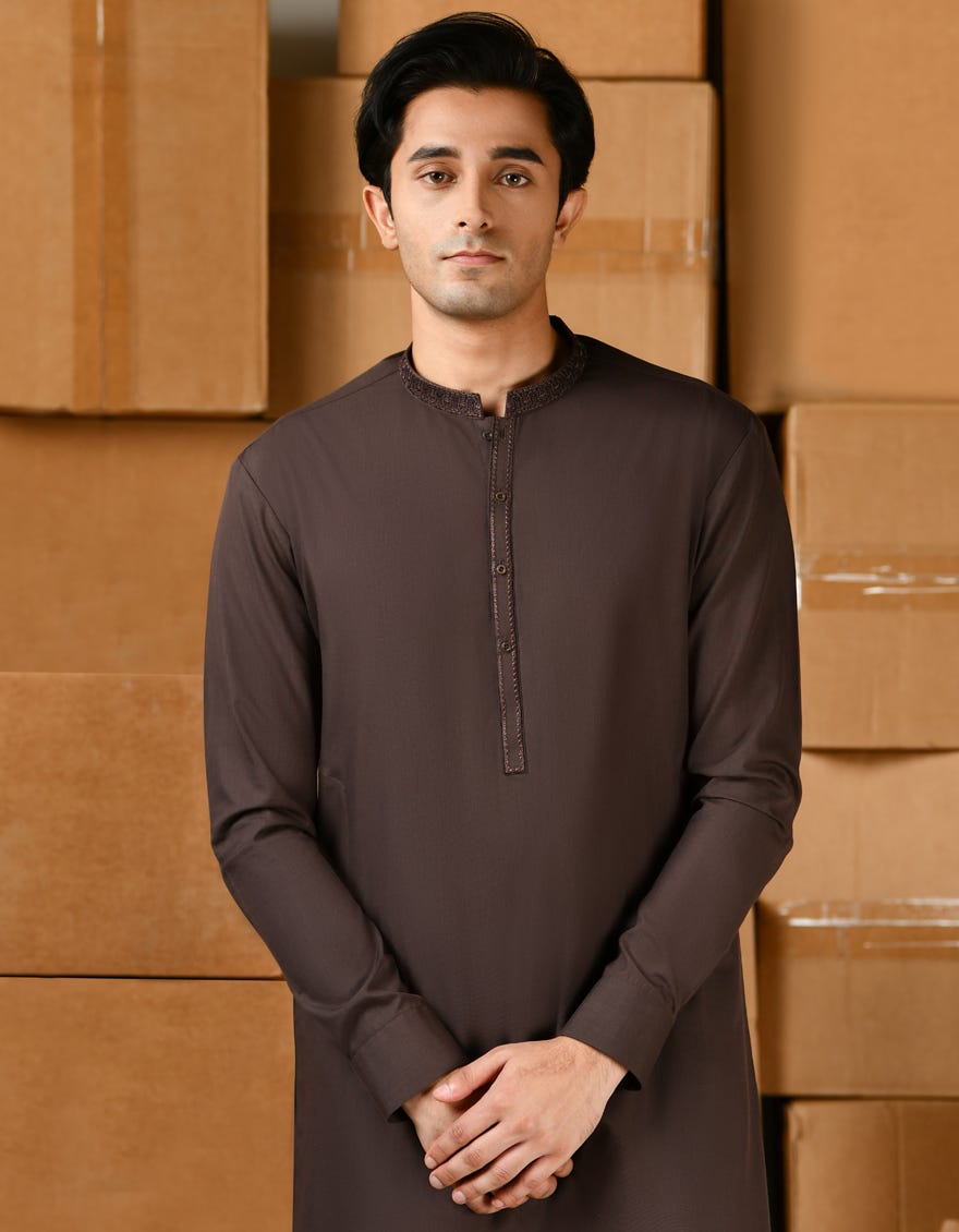 CHOCOLATE BROWN BLENDED KAMEEZ SHALWAR | JTKS-A-46436