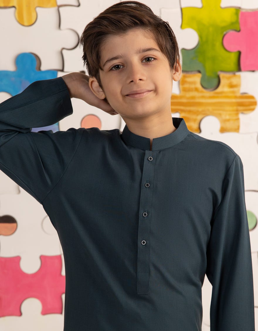 DULL GREEN BLENDED BOYS KAMEEZ SHALWAR | JCKS-A-46446