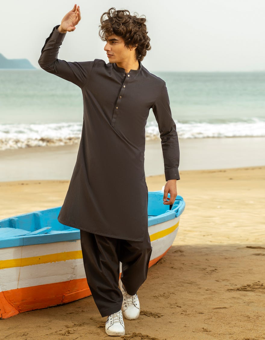 DARK GREY COTTON KAMEEZ SHALWAR | JTKS-A-46520