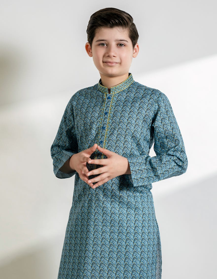 BLUE COTTON PRINTED KURTA