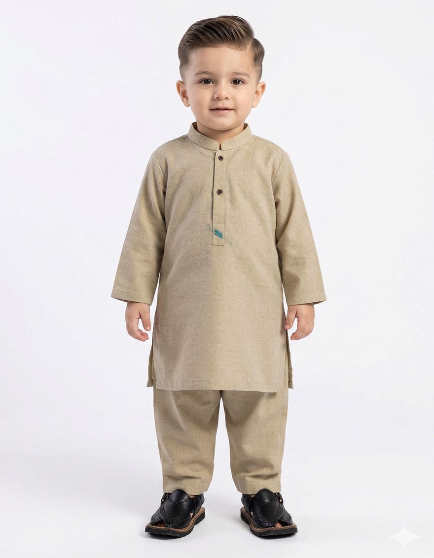 BEIGE PLAIN KAMEEZ SHALWAR