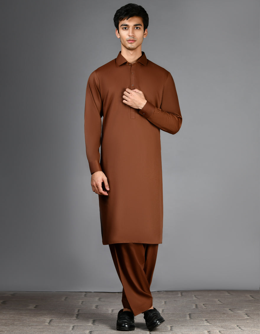 Brown Plain Kameez Shalwar