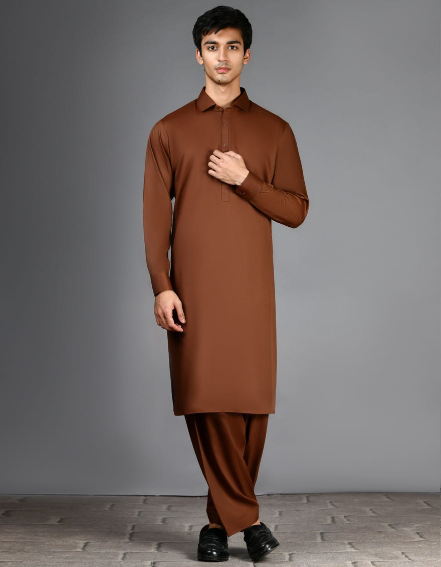 BROWN PLAIN KAMEEZ SHALWAR