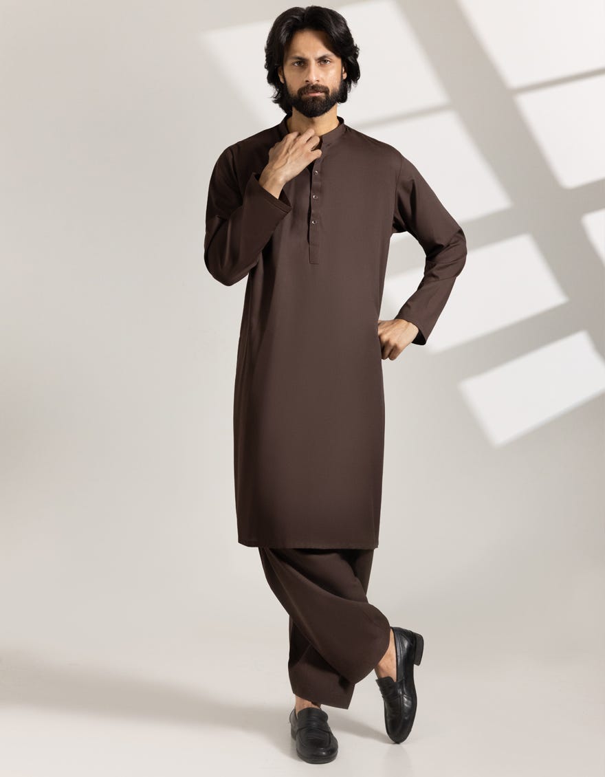 BROWN PLAIN CASUAL KAMEEZ SHALWAR