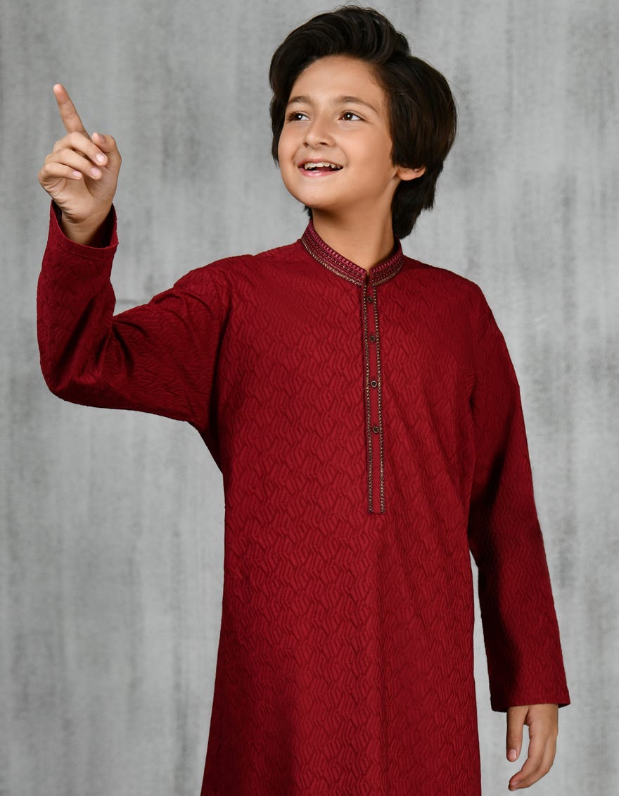 Maroon Cotton Kurta