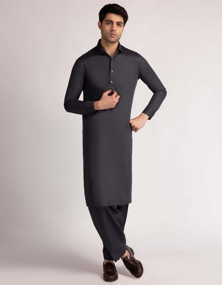 DARK GREY COTTON CASUAL KAMEEZ SHALWAR