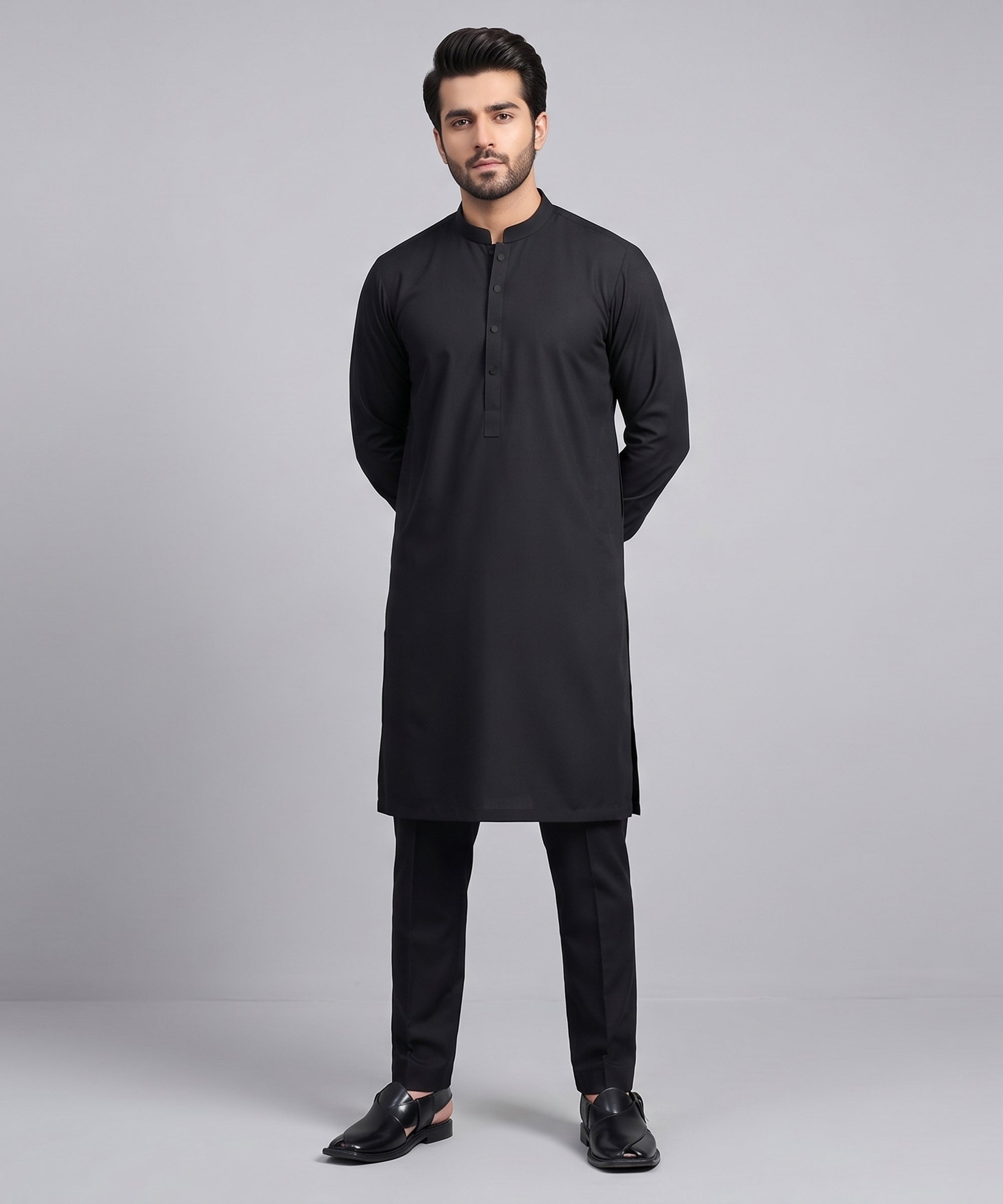 Black Plain Kurta Trousers