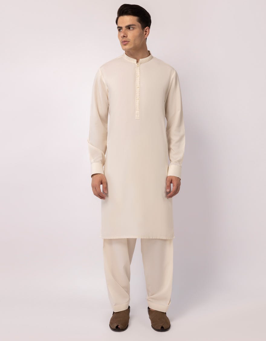CREAM SEMI-FORMAL KAMEEZ SHALWAR