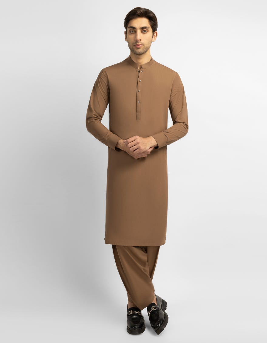 BROWN SEMI-FORMAL KAMEEZ SHALWAR