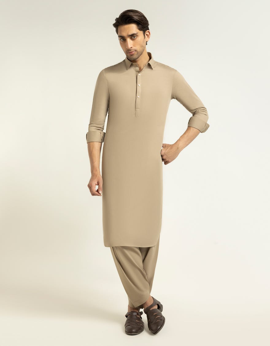 LIGHT BROWN PLAIN KAMEEZ SHALWAR