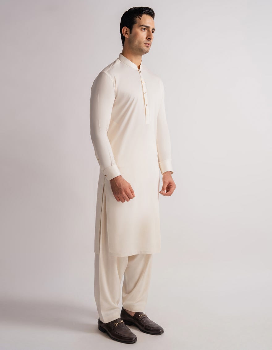 CREAM PLAIN KAMEEZ SHALWAR