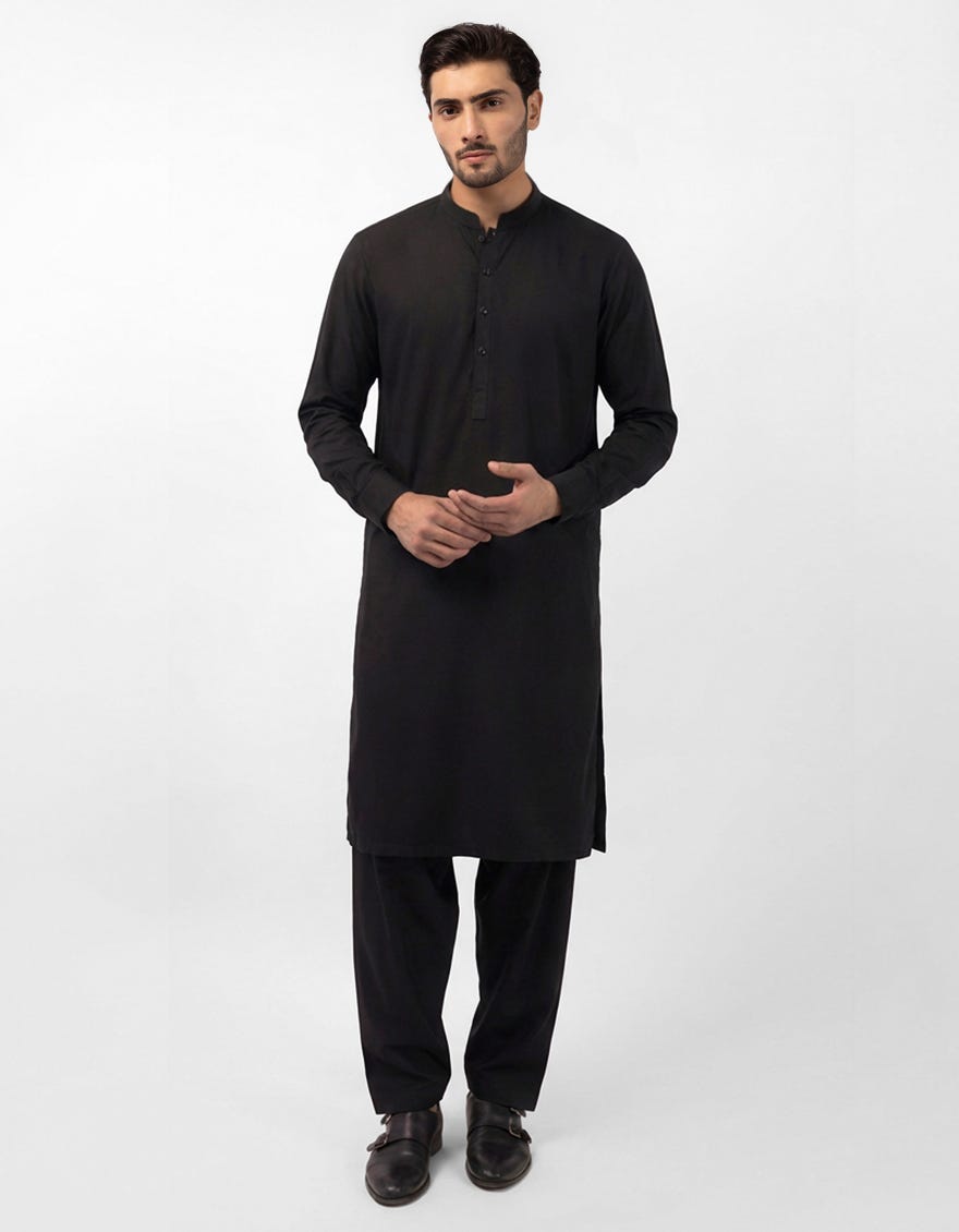 BLACK COTTON PLAIN KAMEEZ SHALWAR
